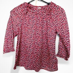 J. Crew Girls Smock Neck Heart Blouse w/ Bows Red Size 12 Spring Casual Top